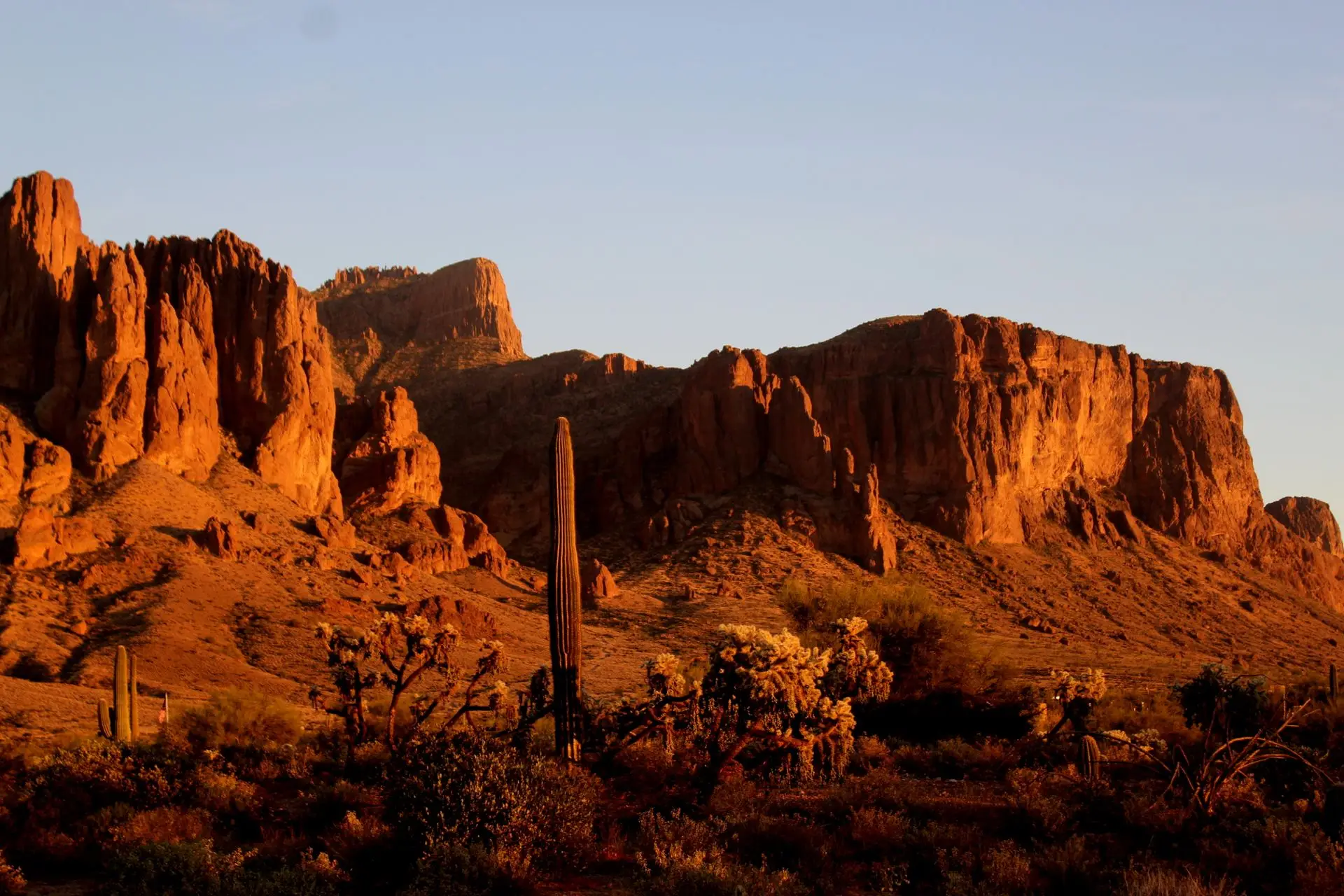Superstition Mountains at sunset near Apache Junction, Arizona
